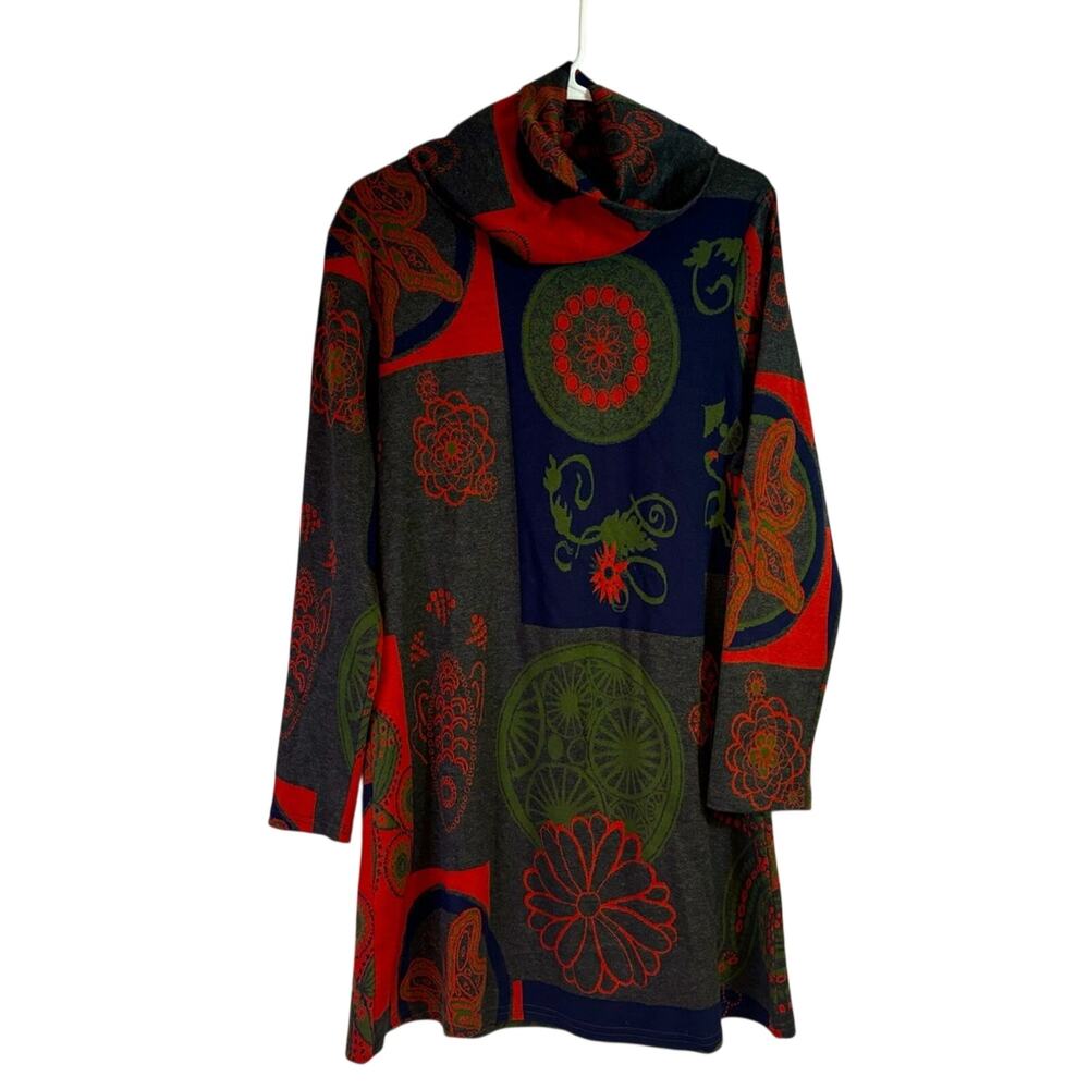 NWT Radzoli Multicolored Cowl Neck Sweater Dress Sz L RR0858